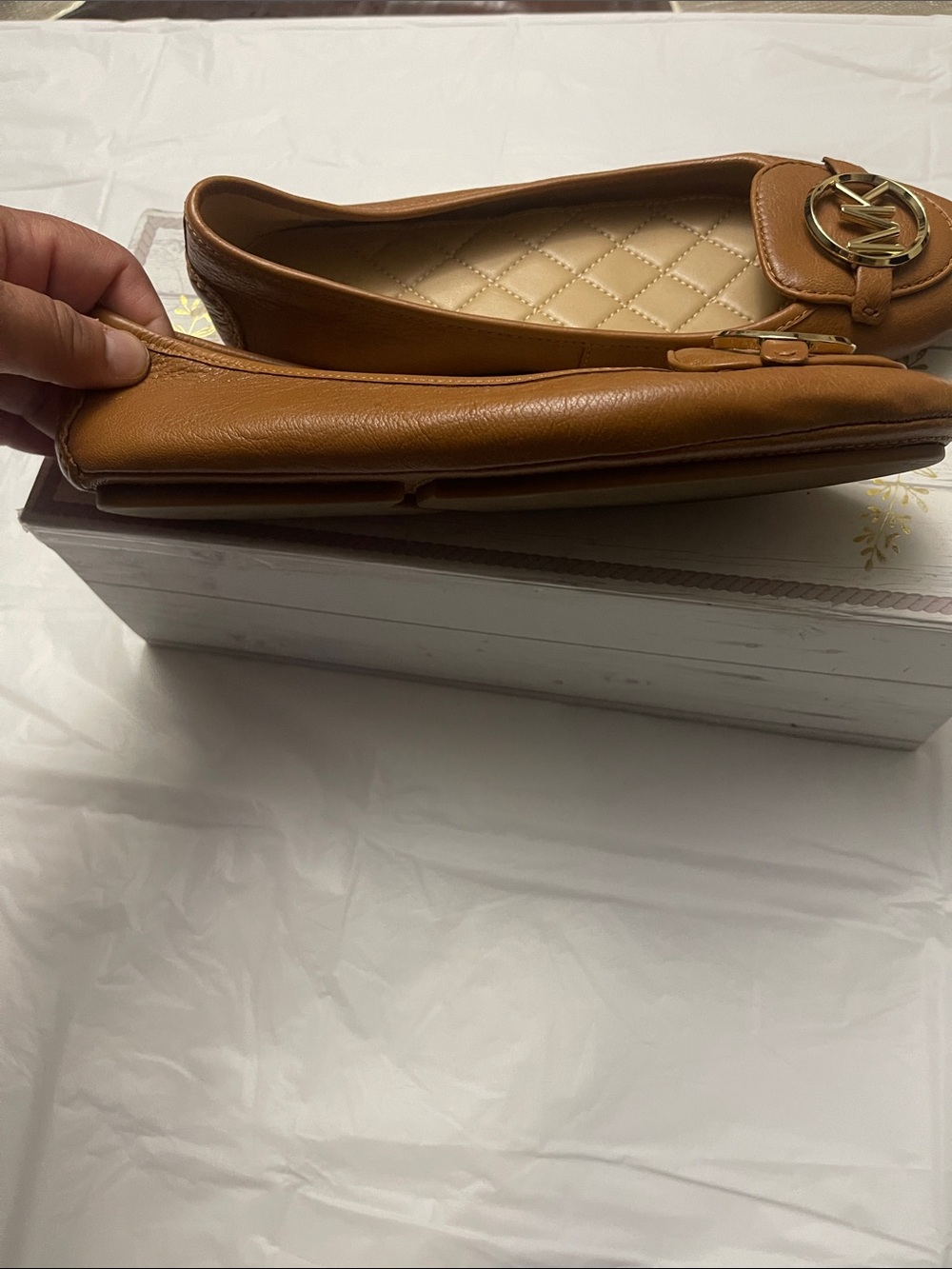 MICHAEL Michael Kors Cognac Leather MK Logo Ballet Flats size 8 - Picture 9 of 9